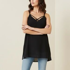 Naked Zebra Black Double Layered Side Slit Camisole Top Womens Size S